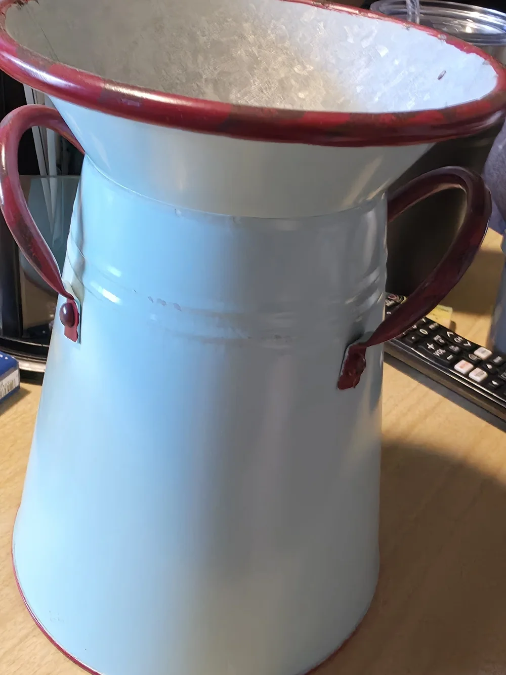 Red Rooster Country DecorativeTin Pitcher - Red & Baby Blue
